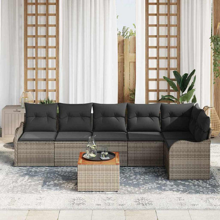 Havesofa Sæt med pude 7 pcs Grå polyrattan