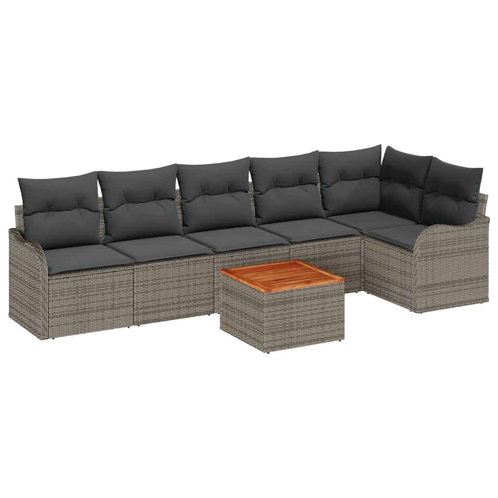 Havesofa Sæt med pude 7 pcs Grå polyrattan