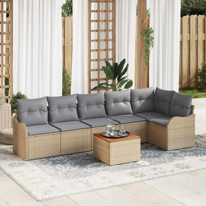 Havesofa Sæt med pude 7 pcs Beige polyrattan