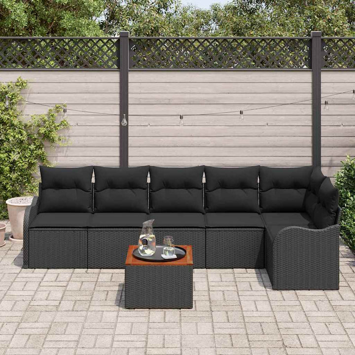 Havesofa Sæt med pude 7 pcs Sort polyrattan