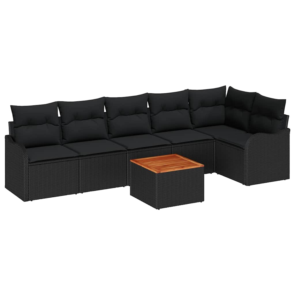 Havesofa Sæt med pude 7 pcs Sort polyrattan