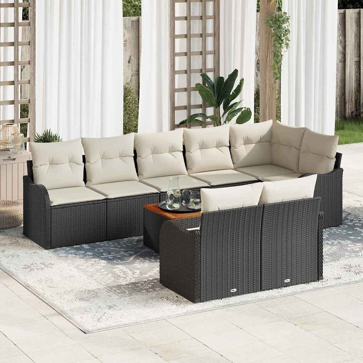 Havesofa Sæt med pude 9 pcs Sort polyrattan