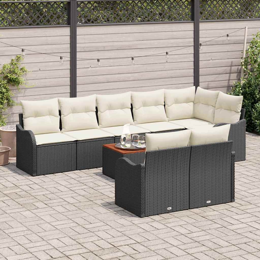 Havesofa Sæt med pude 9 pcs Sort polyrattan