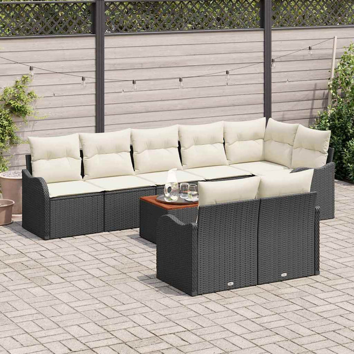 Havesofa Sæt med pude 9 pcs Sort polyrattan