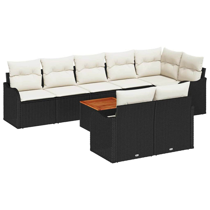 Havesofa Sæt med pude 9 pcs Sort polyrattan