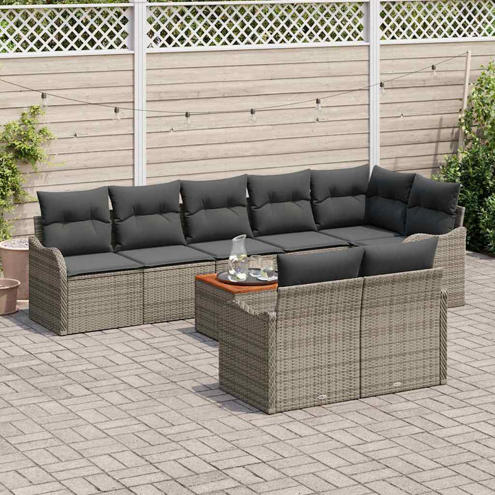 Havesofa Sæt med pude 9 pcs Grå polyrattan