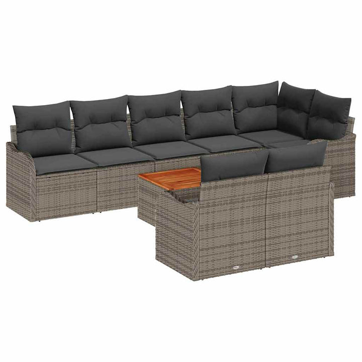 Havesofa Sæt med pude 9 pcs Grå polyrattan
