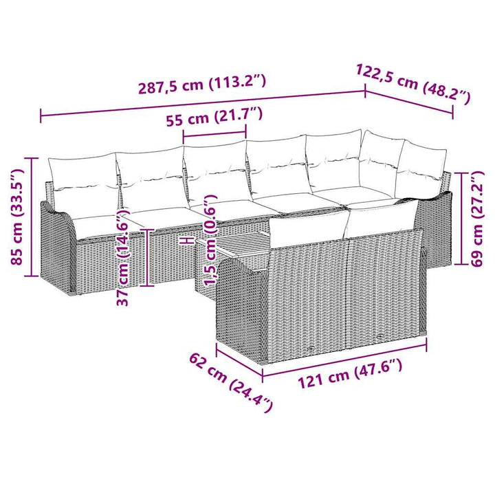 Havesofa Sæt med pude 9 pcs Grå polyrattan