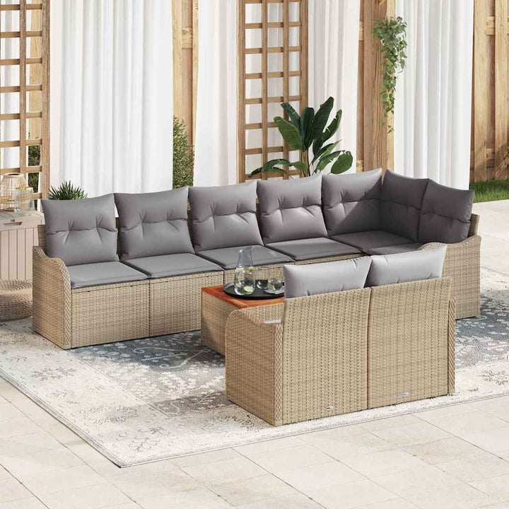 Havesofa Sæt med pude 9 pcs Beige polyrattan