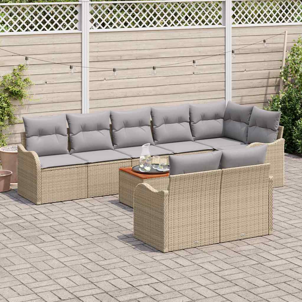 Havesofa Sæt med pude 9 pcs Beige polyrattan