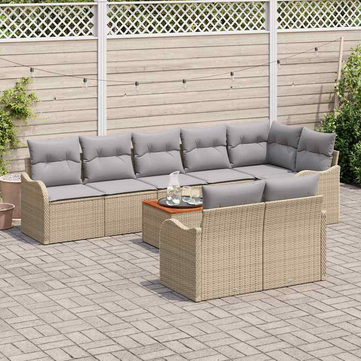 Havesofa Sæt med pude 9 pcs Beige polyrattan