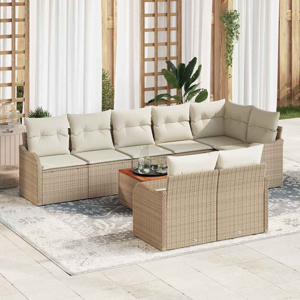 Havesofa Sæt med pude 9 pcs Beige polyrattan