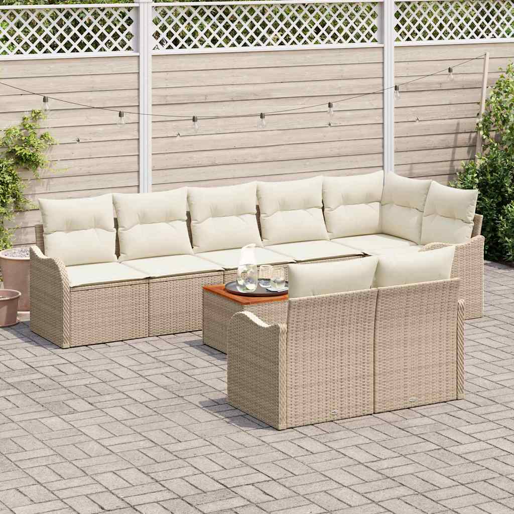 Havesofa Sæt med pude 9 pcs Beige polyrattan