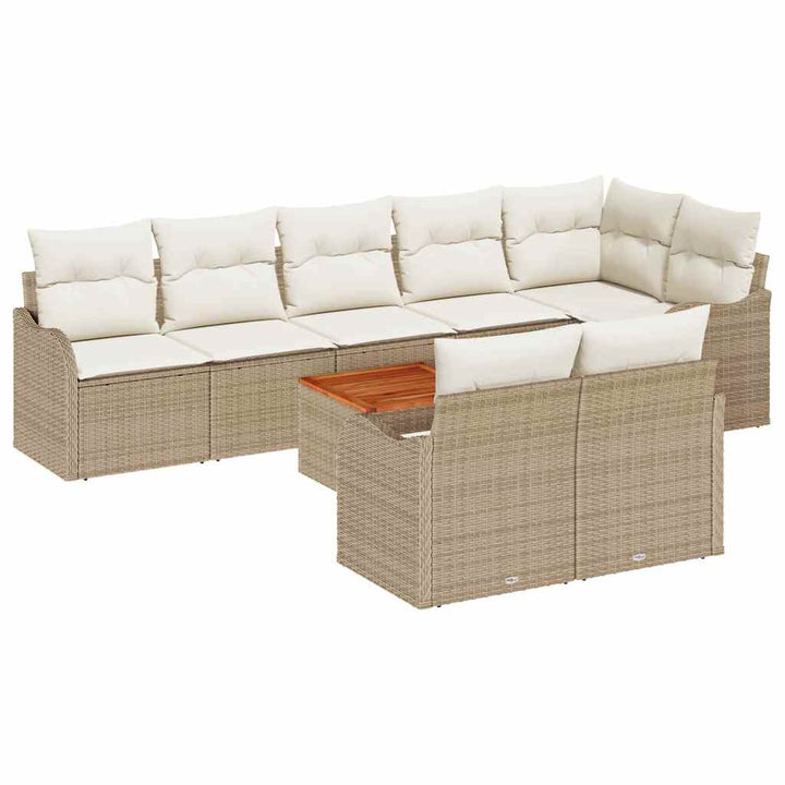 Havesofa Sæt med pude 9 pcs Beige polyrattan