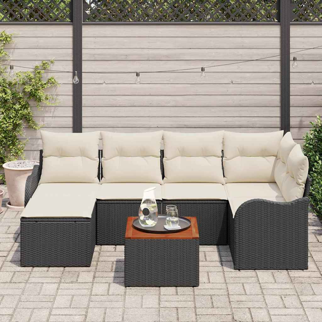 Havesofa Sæt 7 stk. Sort polyrattan