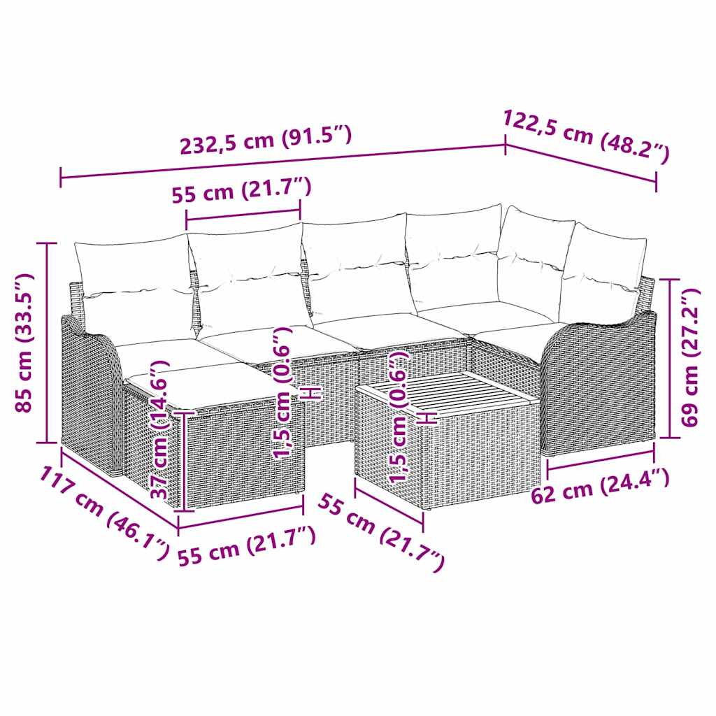 Havesofa Sæt 7 stk. Sort polyrattan