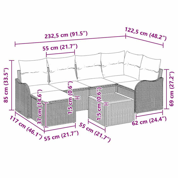 Havesofa Sæt 7 stk. Sort polyrattan