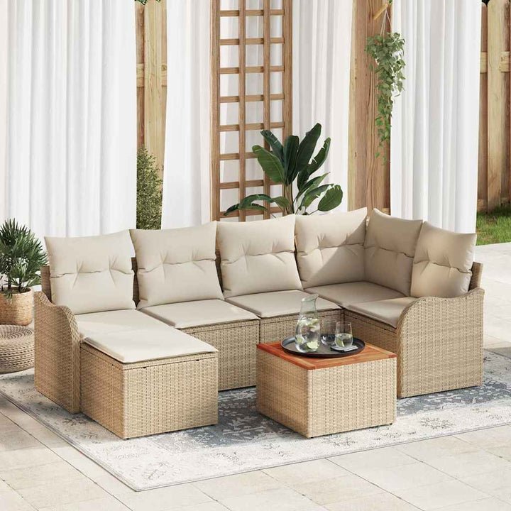 Havesofa Sæt med pude 7 pcs Beige polyrattan