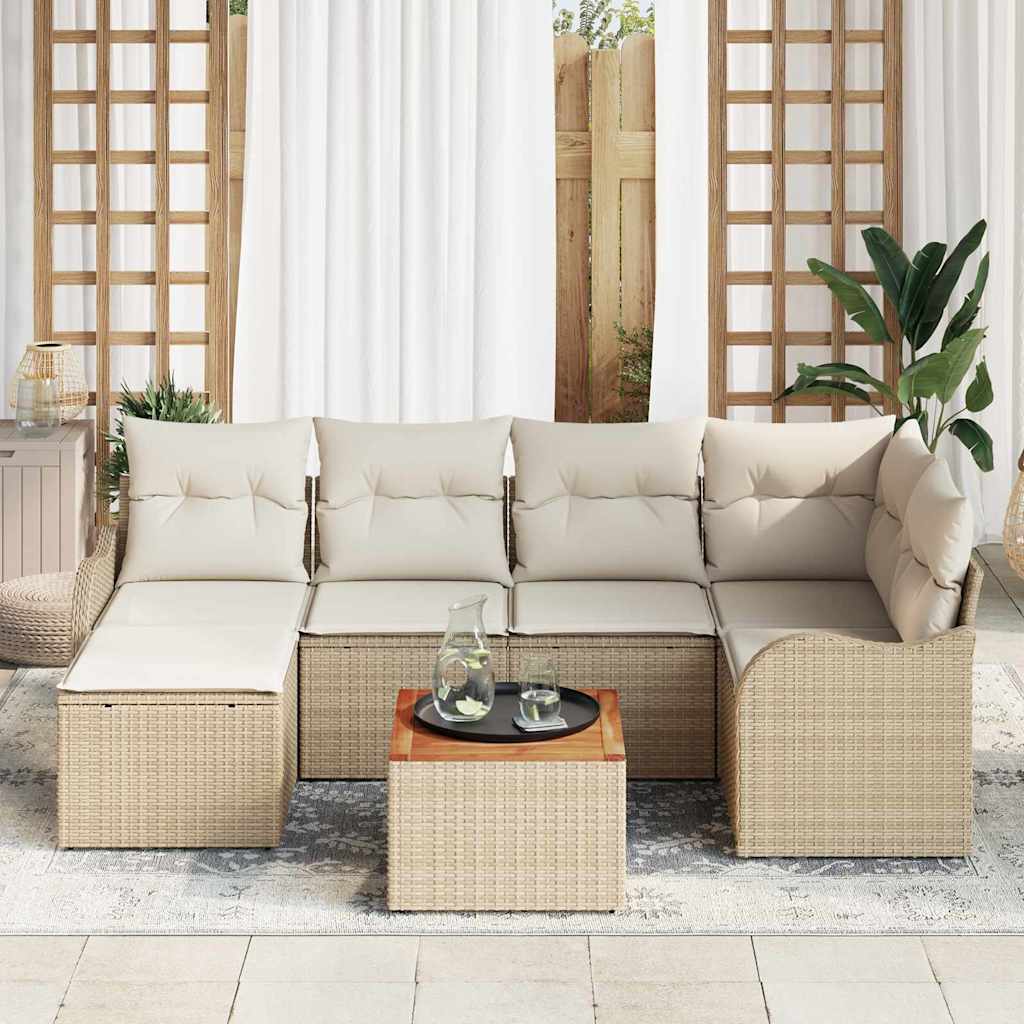 Havesofa Sæt med pude 7 pcs Beige polyrattan