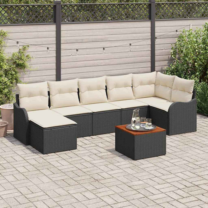 Havesofa Sæt med pude 8 pcs Sort polyrattan