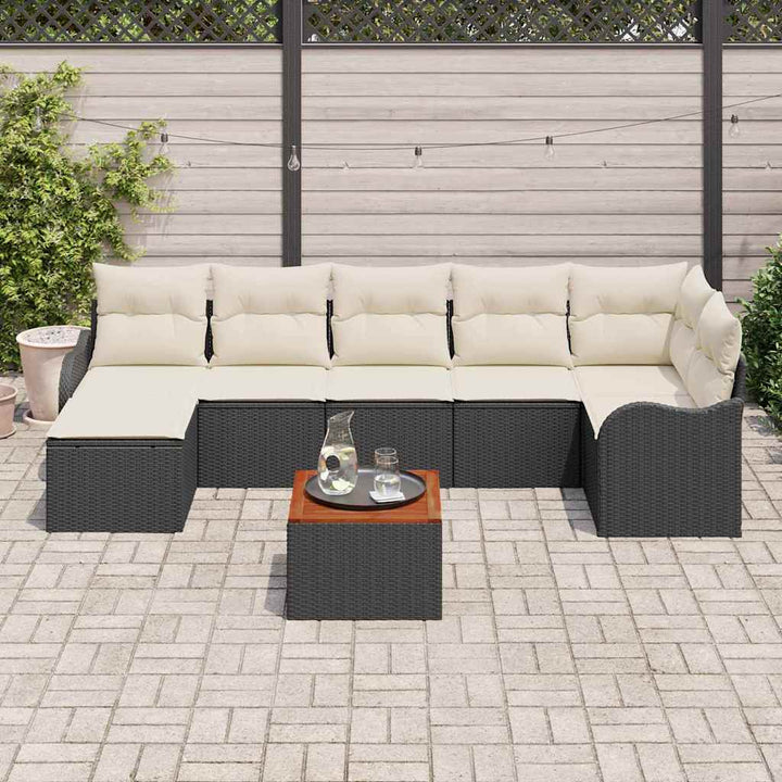 Havesofa Sæt med pude 8 pcs Sort polyrattan