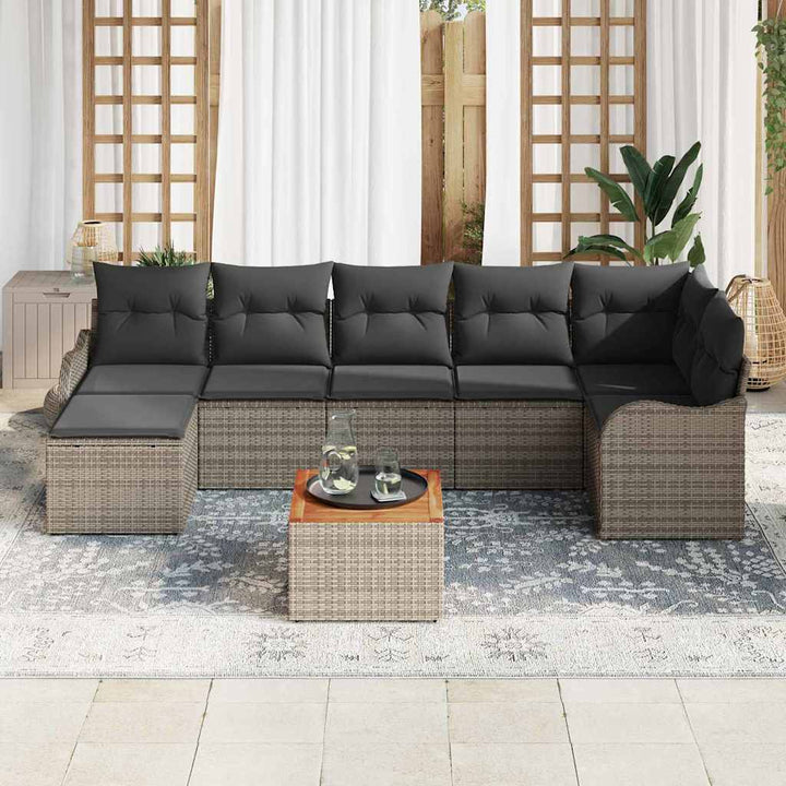 Havesofa Sæt med pude 8 pcs Grå polyrattan