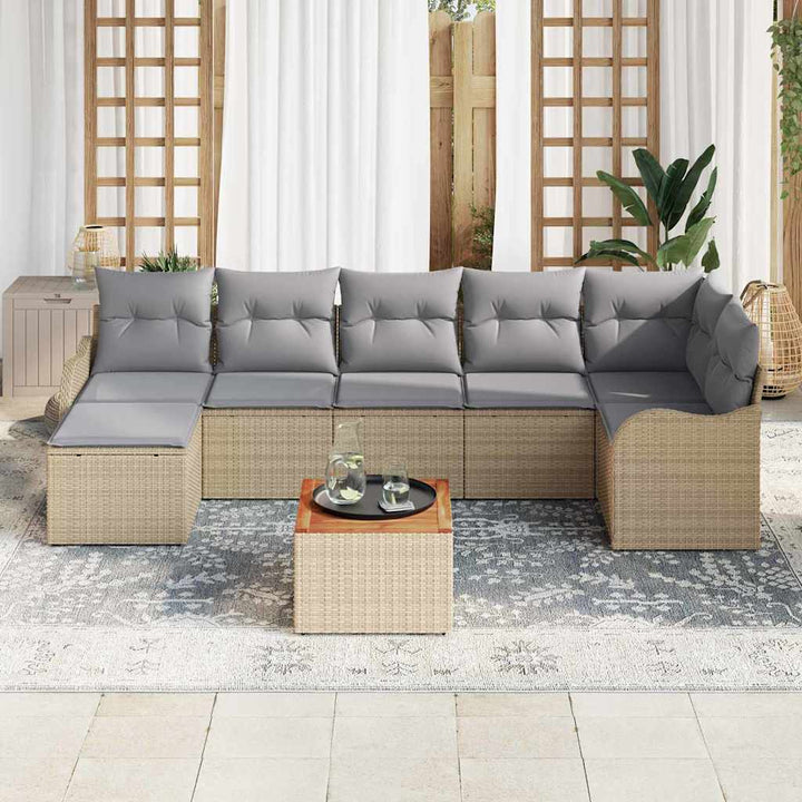 Havesofa Sæt med pude 8 pcs Beige polyrattan