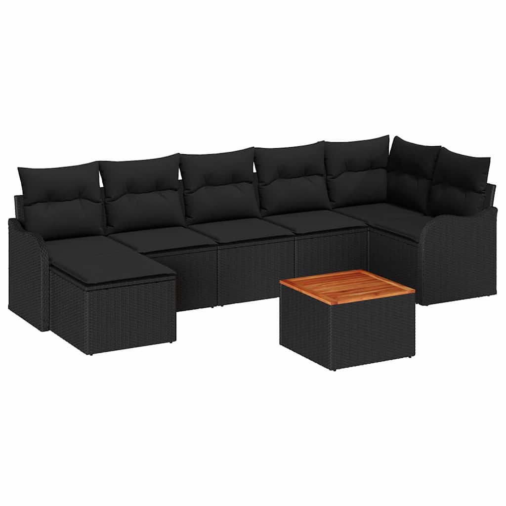 Havesofa Sæt med pude 8 pcs Sort polyrattan