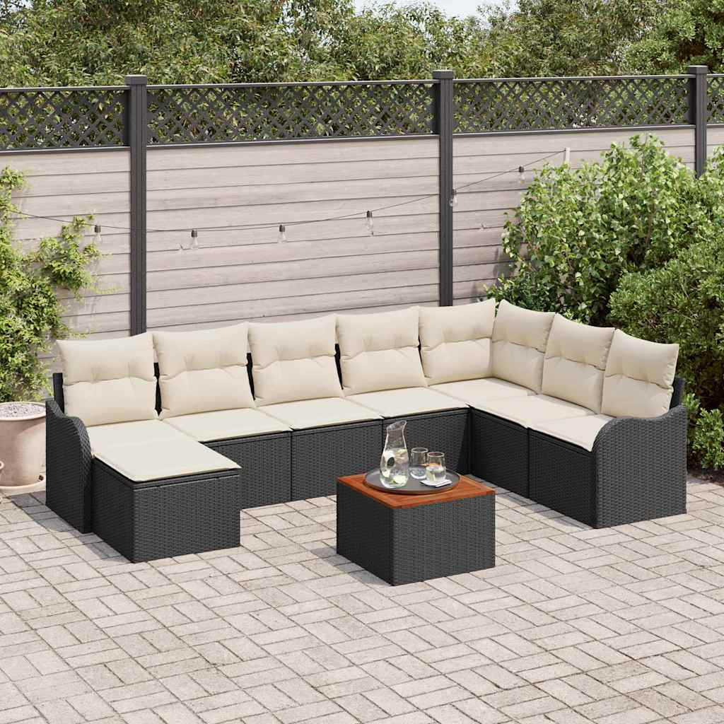 Havesofa Sæt 9 stk. Sort polyrattan