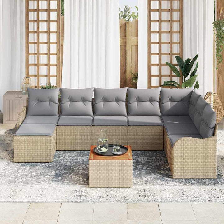 Havesofa Sæt med pude 9 pcs Beige polyrattan