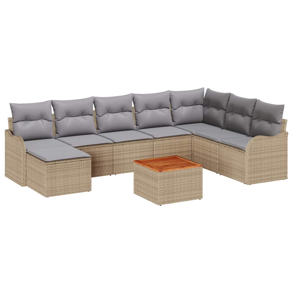 Havesofa Sæt med pude 9 pcs Beige polyrattan