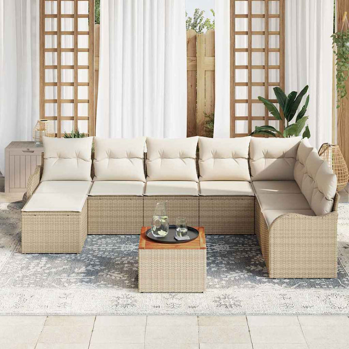 Havesofa Sæt med pude 9 pcs Beige polyrattan
