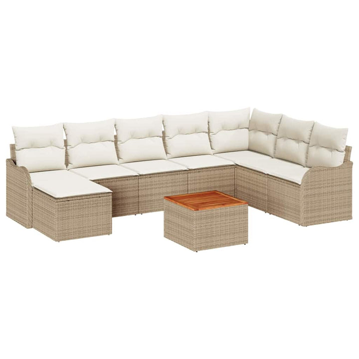 Havesofa Sæt med pude 9 pcs Beige polyrattan