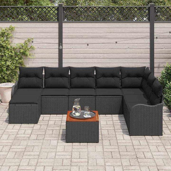 Havesofa Sæt med pude 9 pcs Sort polyrattan