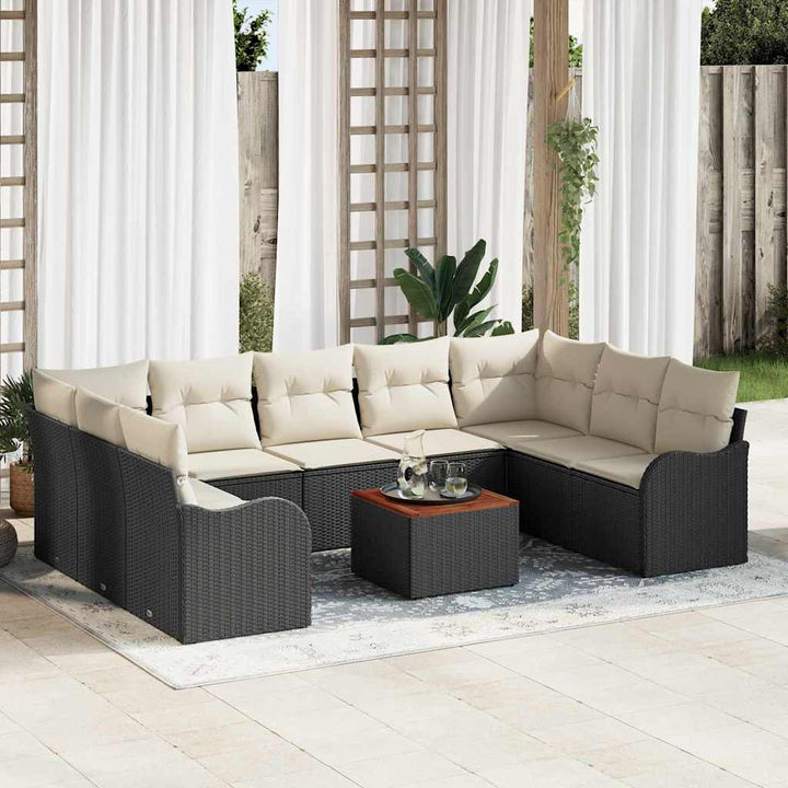 Havesofa Sæt med pude 10 pcs Sort polyrattan
