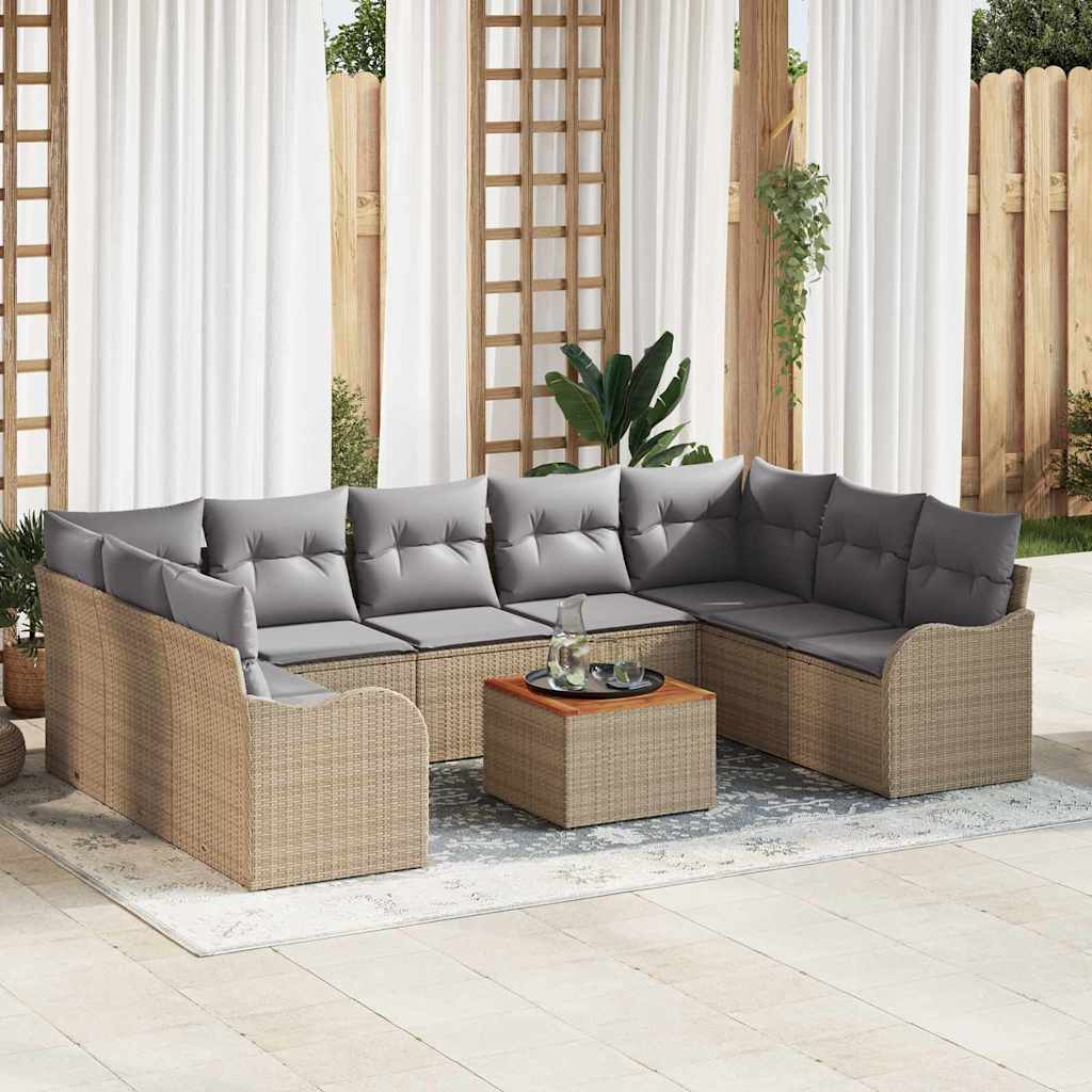 Havesofa Sæt med pude 10 pcs Beige polyrattan