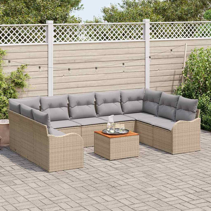 Havesofa Sæt med pude 10 pcs Beige polyrattan