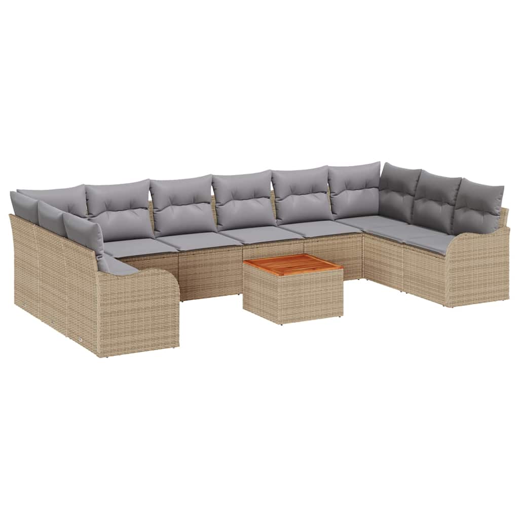 Havesofa Sæt med pude 10 pcs Beige polyrattan