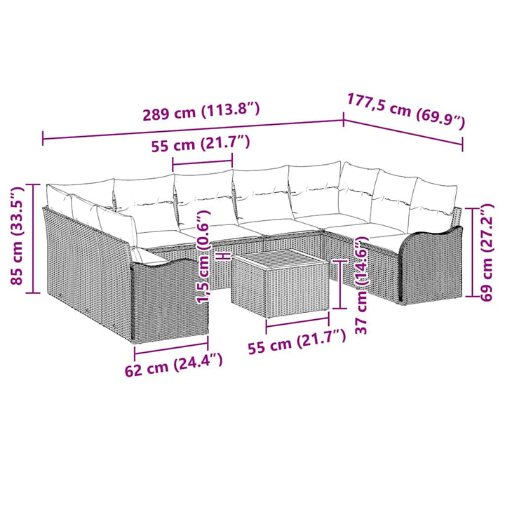 Havesofa Sæt med pude 10 pcs Beige polyrattan