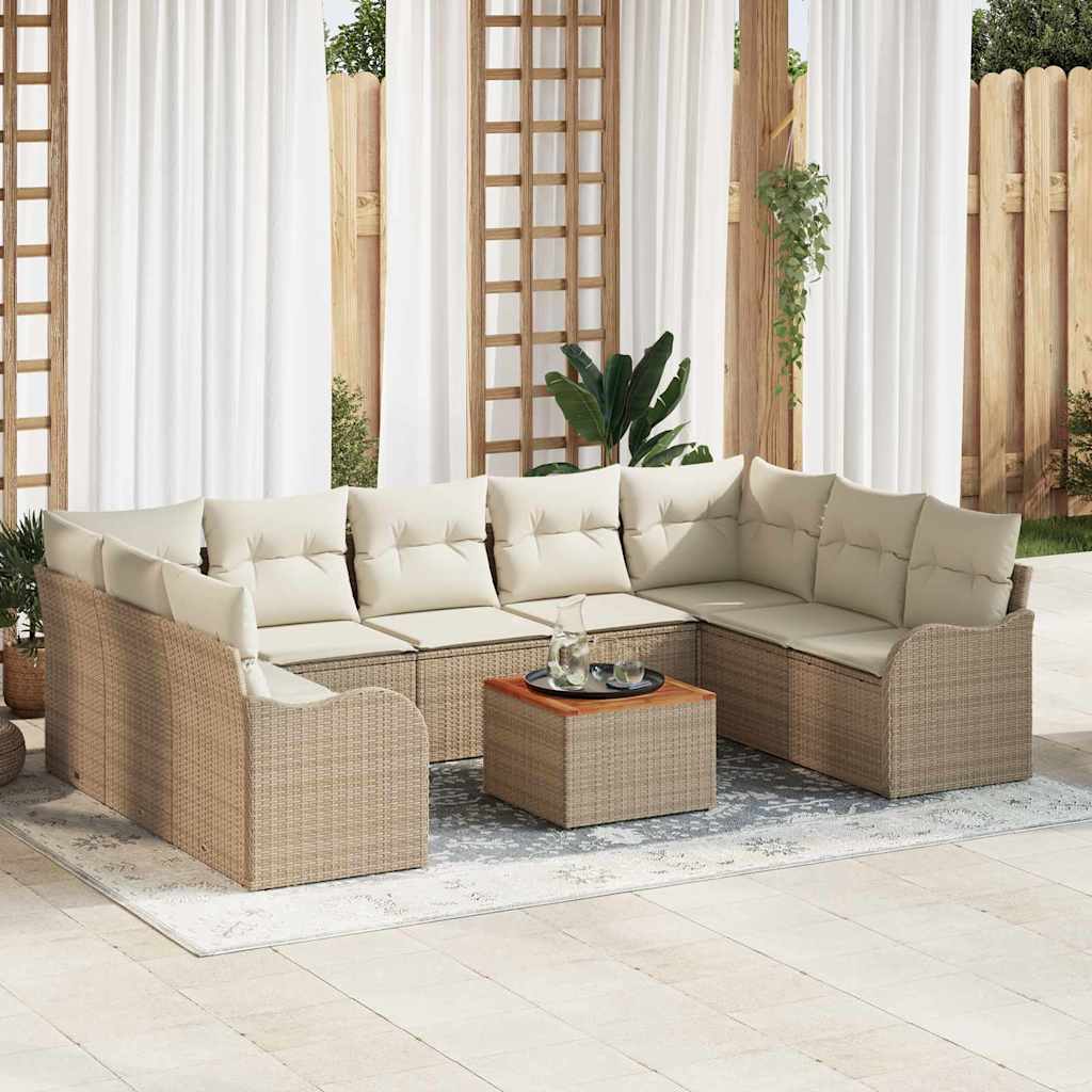 Havesofa Sæt med pude 10 pcs Beige polyrattan
