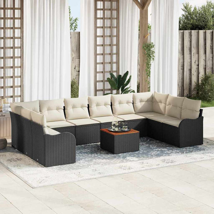 Havesofa Sæt med pude 11 pcs Sort polyrattan