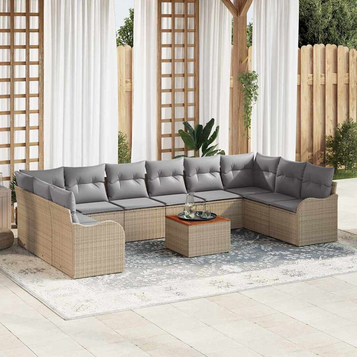 Havesofa Sæt med pude 11 pcs Beige polyrattan