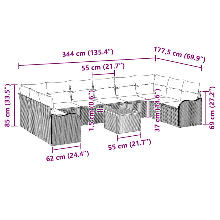 Havesofa Sæt med pude 11 pcs Beige polyrattan