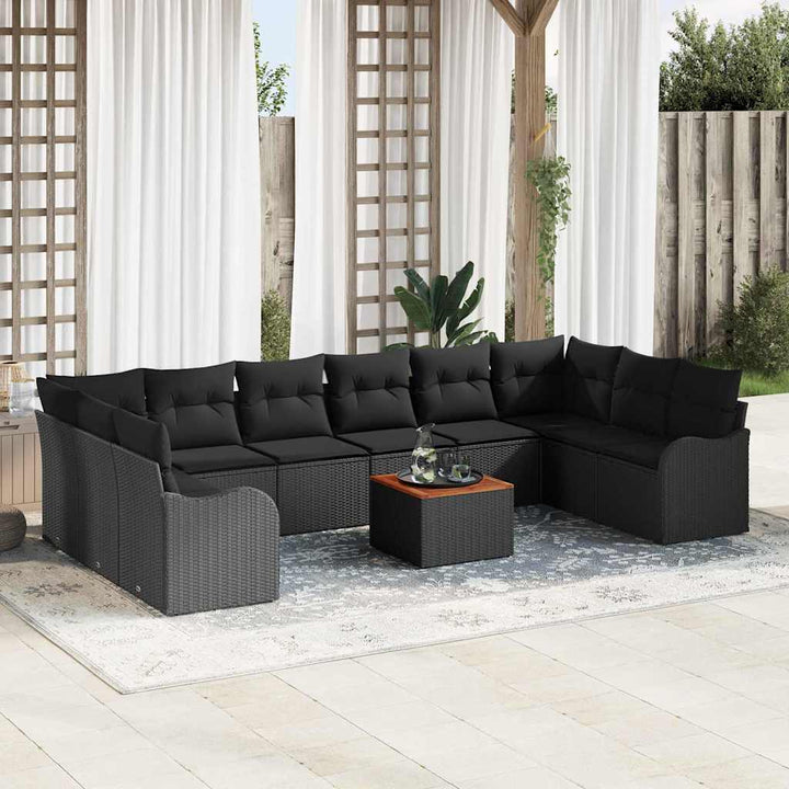 Havesofa Sæt med pude 11 pcs Sort polyrattan