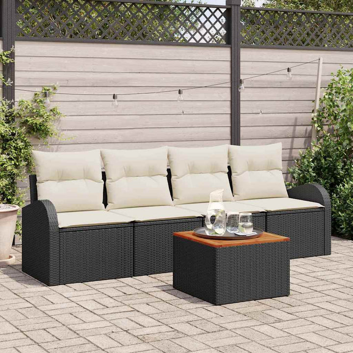 Havesofa Sæt med pude 5 pcs Sort polyrattan