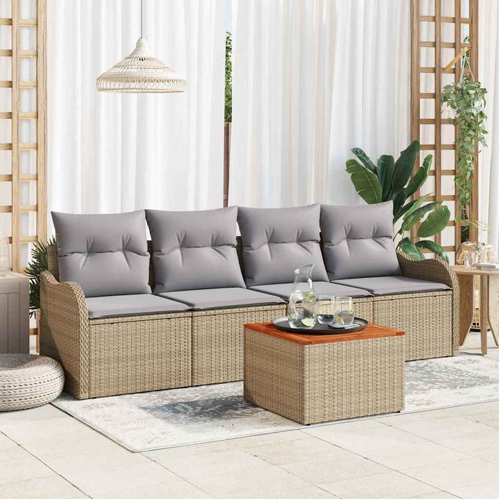 Havesofa Sæt med pude 5 pcs Beige polyrattan