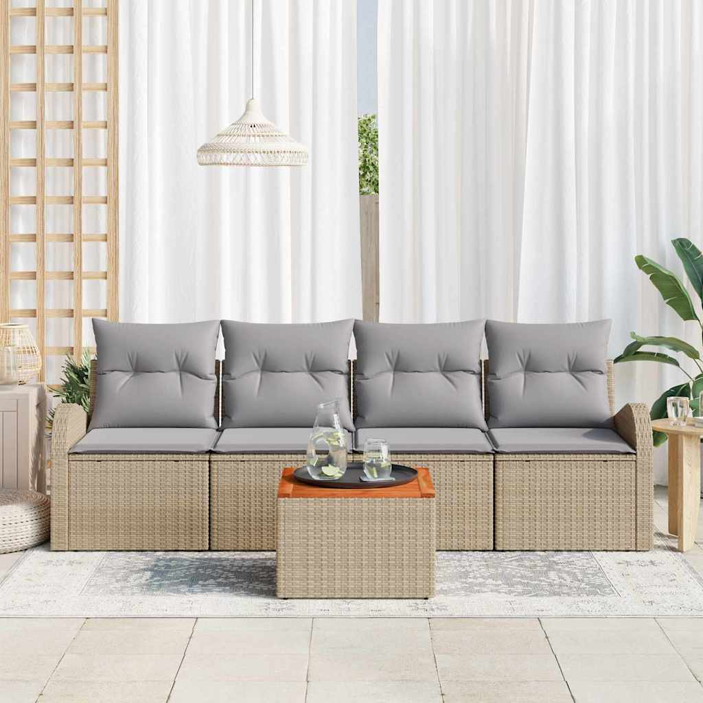 Havesofa Sæt med pude 5 pcs Beige polyrattan