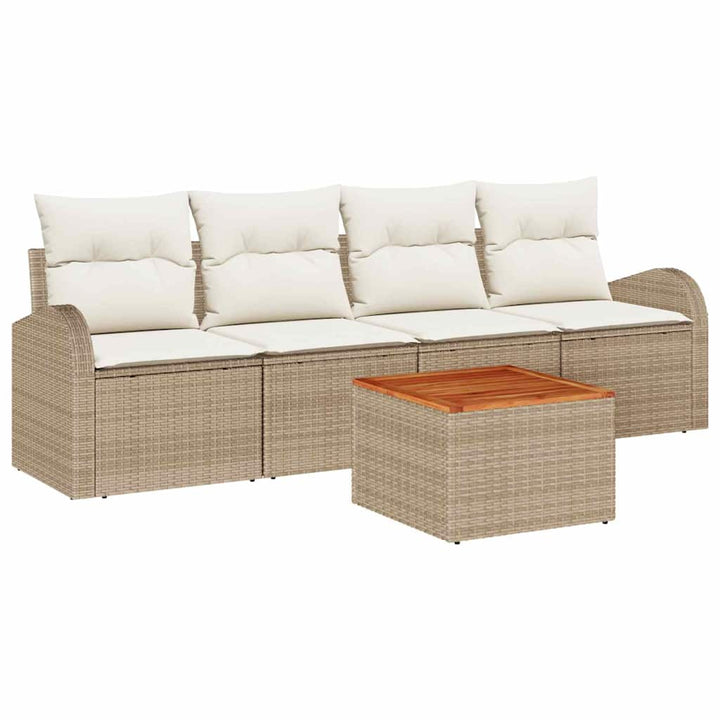 Havesofa Sæt med pude 5 pcs Beige polyrattan