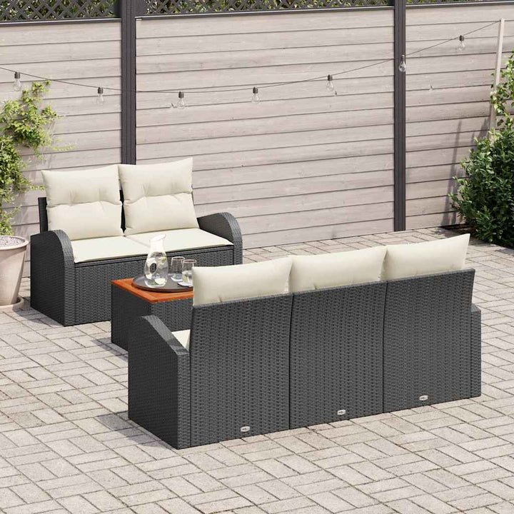 Havesofa Sæt med pude 6 pcs Sort polyrattan