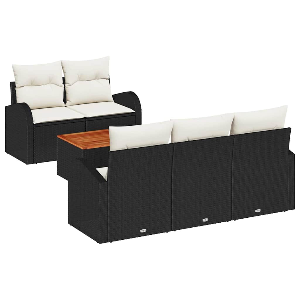 Havesofa Sæt med pude 6 pcs Sort polyrattan